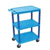 Casafoyer HE34-BU Utility Cart-3 Shelves Structural Foam Plastic, Four 4" Casters, Two with Locking Brake, Ergonomic Push Handle, 24" W x 18" D x 34" H, Offices, Classrooms