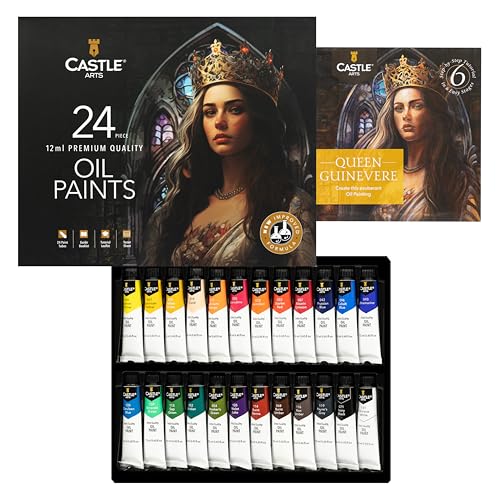 Castle Art Supplies 24 X 12ML Oil Paint Set | Great Value Set for Adult Artists, Beginners and Advanced | Vibrant Variety of Smooth-to-Use Colors | in Impressive Presentation Box with Tutorial (New)