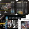 Castle Art Supplies 48 Metallic Colored Pencils Set with Extras | Quality Wax Cores with Shimmering Shades for Professional, Adult Artists, Colorists | in Strong Carry-Anywhere Zipper Case