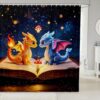 Castle Fairy Gold Blue Dragon Shower Curtain Set,Book Mushroom Bathroom Curtain,Kids Girls Boys Starry Sky Night Waterproof Curtains Magical Fantasy Bathtub Decor with 12 Hooks,72" W x 72" L