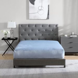 Cathay Home Twin Fitted Sheet, 12" Deep Pocket Ultra Soft Thick Plush Microfiber, All Season Cozy Warmth, Blue Fog