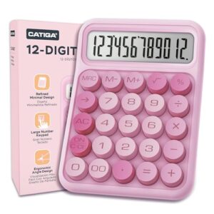 CATIGA Mechanical Switch Calculator, Pink Calculator with 12 Digit Large LCD Display & Big Buttons for Office Desk, Classroom Math, Back to School Supplies, Cute Aesthetic Desk Accessories