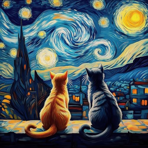 Cat Jigsaw Puzzles 1000 Pieces for Adults, Starry Night Art Puzzle with Letters on Back, 22.8 x 22.8in Difficult Hard Challenging Jigsaw Puzzles, Perfect Christmas Birthday Party Home Decor Gift