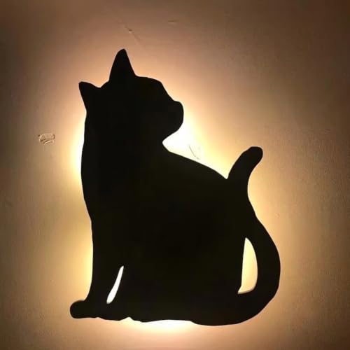 Cat Shadow Night Light Set, LED Cat Silhouette Wall Light with Light & Sound Sensor, Cute Animal Projection Lamp, Warm Ambient Night Lamp for Bedroom, Hallway Decor, Cats Lovers Gift (B.)