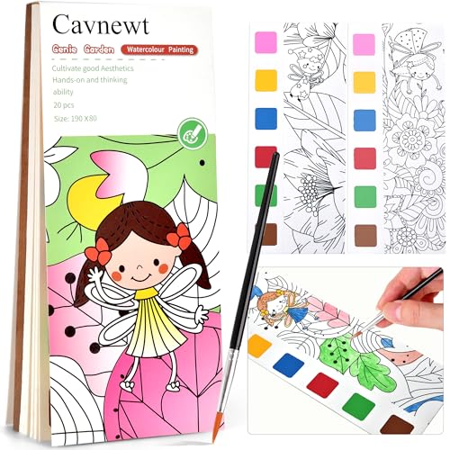 Cavnewt Watercolor Coloring Books for Kids Ages 4-8, Pocket Watercolor Painting Book Sets, Mess Free Paint with Water Books for Toddlers, Travel Activities Arts Party Birthday Gifts for Girls Boys