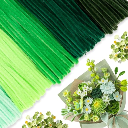 Caydo 500 Pieces Green Pipe Cleaners Craft for Flowers, Chenille Stems Bulk for Kids Creative Arts & Crafts Projects Making and Home Decorations