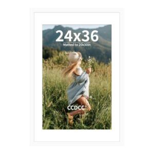 ccdcc 24x36 Picture Frame, 24 x 36 Wooden Frames with Real Tempered Glass, Display Pictures 20x30 with Mat or 24 by 36 without Mat, Horizontal and Vertical Display for Wall