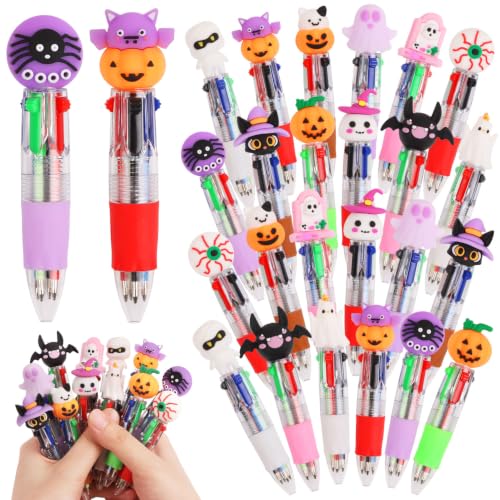 CCINEE 24pcs Halloween Mini Multicolor Pens, Cute 4-In-1 Retractable Writing Pen Bulk Holiday Ballpoint Pens for Adults Teacher Office Coworker Gifts School Classroom Prize Trick or Treat Party Favor