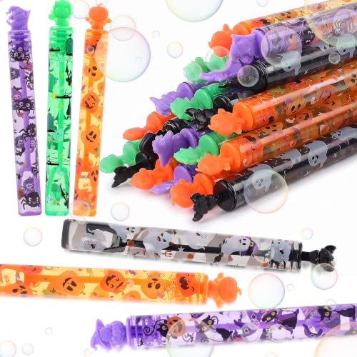 CCINEE 36Pcs Halloween Bubble Wands Bulk, Mini Bubbles with Stickers Halloween Bubble Pipe Toys for Kids Treat Or Trick Gifts Goodie Bag Stuffers Classroom Prize Party Favor Bubble Sticks