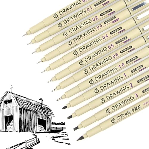 CCOCC Micro Fineliner Drawing Art Pens: 12 Black Fine Line Waterproof Ink Set Artist Supplies Archival Inking Markers Pigment Liner Point Journaling Sketch Outline Watercolor Technical