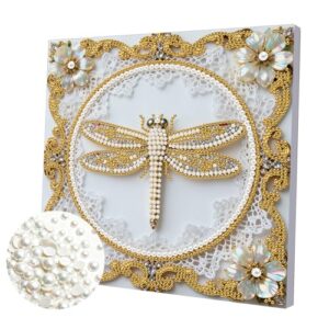C'eitura Dragonfly Pearl Diamond Art Painting Kit for Adults - 9.84x9.84 Inch with Frame - Nature Pearl Gem Art for Garden Wall Decor, Unique Craft & Elegant DIY Gift