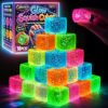 Celltestria 18 Pack Luminous Glitter Stress Ice Cube 6 Color Glow in The Dark Sensory Fidget Toys Slow Rising Squeeze Balls for Kids Adults Stress Relief Party Favors Birthday Gifts Classroom Prizes
