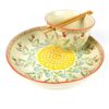 Ceramic Ramen Bowl Set | Ella Collection by Euro Ceramica | Salad Soup Ramen Bowl 2 Sizes Included with Chopsticks | Microwaveable Bowl for Ramen, Noodles, Pho, and Udon - Red Floral Design