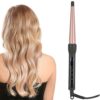 Ceramic Tourmaline Hair Curling Wand, 13-25mm Tapered Cone Curling Iron with LCD Display PTC Fast Heating Anti Scalding, Portable Travel Hair Curler for All Hair Types