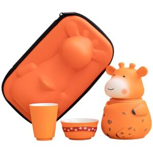 Ceramic Travel Tea Set with Funny Giraffe Design Portable Teapot and Teacups Great for Gift and Daily Use Cartoon Giraffe Teapot and Tea Cup
