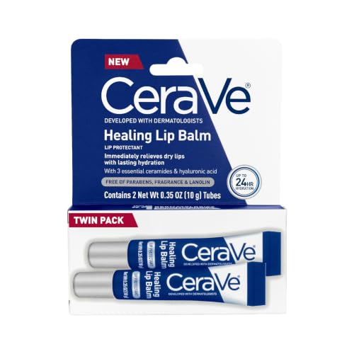 CeraVe Healing Lip Balm, Hydrating & Soothing Lip Treatment with 3 Essential Ceramides, Hyaluronic Acid & Petrolatum, 24-Hour Hydration for Dry and Cracked Lips, Fragrance-Free