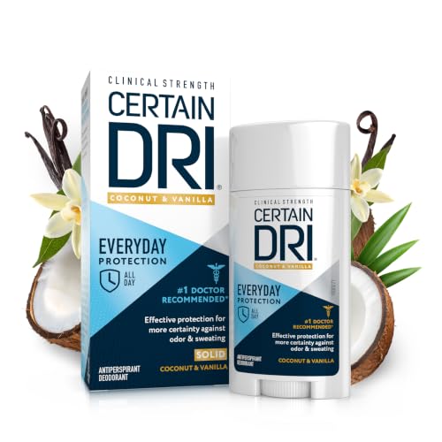 Certain Dri Everyday Strength Antiperspirant & Deodorant Stick, 24-Hour Sweat Protection, #1 Doctor Recommended Brand for Hyperhidrosis, 20% Aluminum Zirconium Complex, Coconut Vanilla Scent
