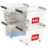 Cetomo 85Qt*4 Plastic Storage Bins, Storage Box, 4 Pack, Organizing Container with Wheels, Durable Lids and Secure Latching Buckles, Stackable and Nestable, Clear with Black Buckle