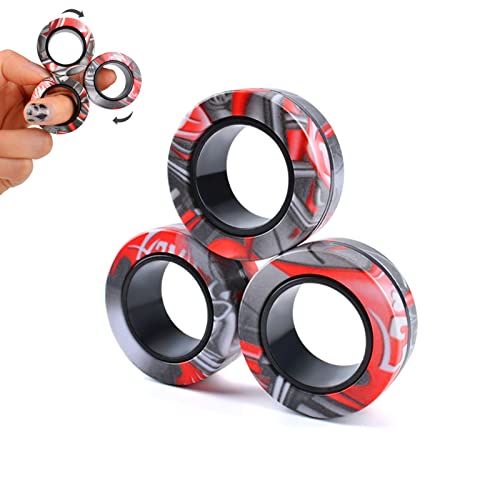 Cevioce 3Pcs Magnetic Rings Fidget Toy Set, ADHD Anxiety Magnetic Fidget Toys Adults Fidget Spinner Rings for Relief, Easter Gifts for Kids 8+ Year Old Easter Basket Stuffers for Teens Boys Girls B