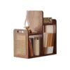 cfycfy987 Bookshelf Retro Desk Staggered Bookshelf Wooden Rattan Weaving Organizer Rack for Home Office Bedroom