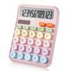 CHAKAKA Cute Pink Mechanical Desktop Calculator, Solar Powered, Big Buttons