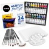 Chalkola 40 Acrylic Paint Set for Adults with 24 Acrylic Paints kit (22ml), 10 Painting Brushes, 5 Canvas for Painting (8x10) & 1 Palette