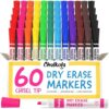 Chalkola Dry Erase Markers Bulk (60 Pack, 12 Vibrant Colors) Chisel Tip