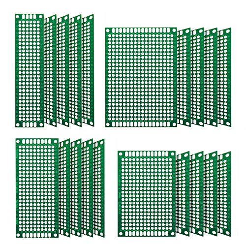 Chanzon 20 Pcs Double Sided PCB Board (4 Sizes - 2X8 3X7 4X6 5X7) Tinned Through Holes FR4 Prototype Kit Printed Circuit Universal Perfboard for DIY Soldering Project Compatible with Arduino Kits