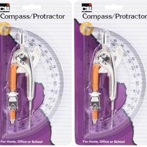 Charles Leonard Ball Bearing Compass and 6 Inch Protractor Combo Set, Metal/Clear Plastic, Assorted Colors, 1 Combo Pack (80960) (Pack of 2)