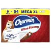 Charmin Toilet Paper Ultra Strong, 9 Mega XL Rolls = 54 Regular Rolls, 2-ply Bath Tissue