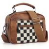 Checkered Crossbody Bags for Women Plaid Womens Cross Body Purses Checkerboard Leather Shoulder Bag Handbags (A01 Dark Brown)