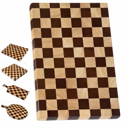 Checkered Cutting Board for Kitchen, 16"L x 11"W x 1"Th – Wooden Chopping, Cheese & Charcuterie Board in Acacia Wood, Butcher Block Serving Tray for Meat, Fruit, Bread & Vegetables