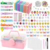 Cheer Pins Decorating Kit with 3-Tier Box, 1350Pcs DIY Spirit Clip Making Supplies, Pastel Clothes Pins, Unicorn Strawberry Charms & Beads, Backpack Accessories for Team Classroom Cheerleader Gifts