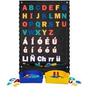 CHEFAN Bilingual Spanish-English, Felt Letter Board for Toddlers, 45''X25” Large Flannel Board for Wall, Learn Spanish and English for Kids, Niñas, Niños, Bebes
