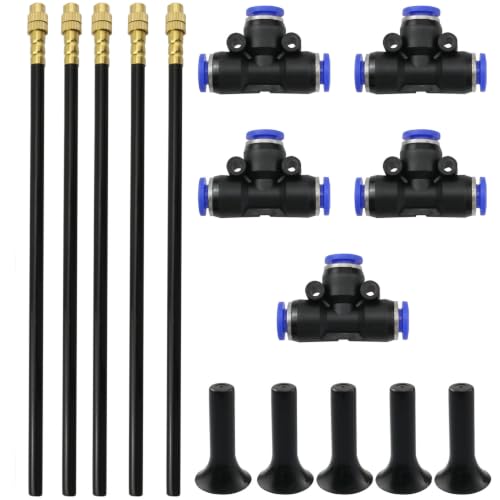 CHENJIN 15PCS 1/4 Inch Bendable Spray Irrigation System Kit Automatic Watering Three Way Nozzles Plugs Universal Arms Three Way Connectors Five Each for Plant Watering Pneumatic Fittings