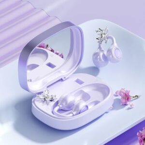 CHENRUIDA Clip On Earbuds Open Ear Headphones Wireless Bluetooth 6.0 with Sparkle Butterfly Earrings,Earring-in Storage Case with Mirror and LED Display,40H Playtime,Ideal for Women,Girls(Pink)