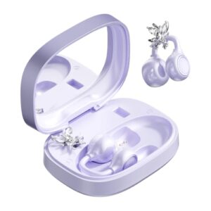 CHENRUIDA Clip On Earbuds Open Ear Headphones Wireless Bluetooth 6.0 with Sparkle Butterfly Earrings,Earring-in Storage Case with Mirror and LED Display,40H Playtime,Ideal for Women,Girls(Purple)