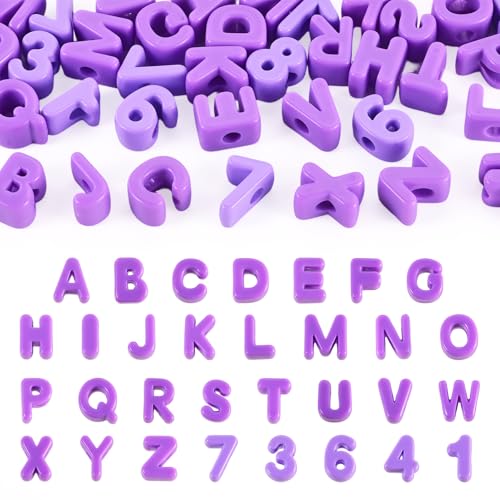Cheriswelry 36 Pcs Letter A-Z European Large Hole Beads Purple Alphabet Beads 3D Acrylic Letter Number 0-9 Loose Spacer Bead for DIY Jewelry Making Bracelet Keychain Phone Charm