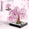 Cherry Blossom Bonsai Building Toy with LED Lights, Pink Sakura Tree for Adults 18+, Compatible with Lego Flowers Botanical Plant Model, Bonsai Tree Decor for Home, Gift for Christmas Holiday