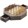 Chess Octagon Chess Set with 2-Drawer Portable Wooden Chessman for Family Board Games Kid Adults Gifts