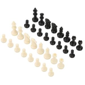 Chess Pieces Replacement Set, 32 Standard Black and White Plastic Chessmen, Tournament Game Accessories