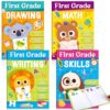 chiazllta 4 Pack 1st Grade Workbook Set for Kids Ages 6-7 Fun First Grade Workbook for Learning Drawing Math Skill Writing All Subjects Curriculum Preschool Preparation Bridging Kindergarten
