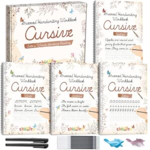 chiazllta 4 Pack Grooved Cursive Handwriting Practice Kit with Disappearing Ink Pens Magic Reusable Grooved Cursive Writing Workbooks Copybook for Beginners （Words&Sentence&Reading&Letters