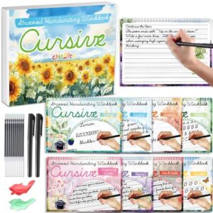chiazllta 8 Pack Grooved Cursive Handwriting Workbook with Disappearing Ink Pens Magic Grooved Cursive Reusable Handwriting Practice Books Copybooks for Kids Beginners Learning Activities Supplies