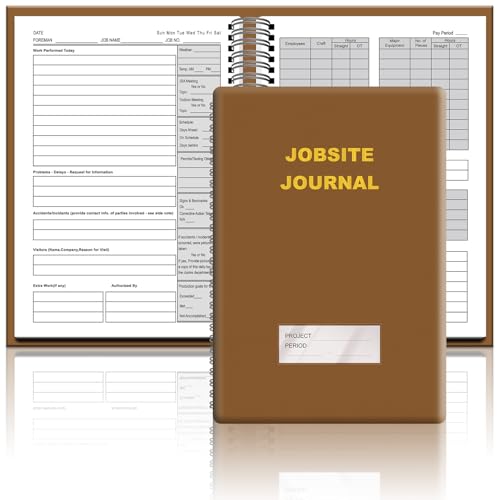 chiazllta Construction Daily Log Book 7x10 Inch Worksite Journal Undated Daily Work Project Management Notebook Record Construction Notepad Planner Activity Foreman Site Log Book with PU Leather Cover