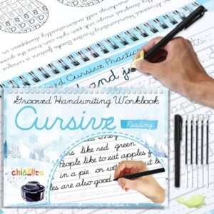 chiazllta Grooved Cursive Handwriting Workbook with Disappearing Ink Pens Magic Reusable Grooved Cursive Writing Practice for Beginners Kids Kickoff Student Workbook Homeschooling Supplies (Reading)