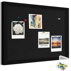 Chicplaid 24 x 16.4 Inch Bulletin Board, 0.7" Extra Thick Foldable Self Adhesive Felt Cork Pin Board Oatmeal Frame for Wall Office Home Decor College Dorm Room Photo Display with 30 Pins(Black)