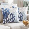 Chicplaid Set of 2 Summer Coastal Throw Pillow Covers 18"x 18" Coral Branch Ocean Themed Pillowcase Nautical Cotton Square Pillowcases Farmhouse Decorative Cushion Covers for Sofa Couch Living Room