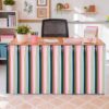 Chicplaid Teacher Table Skirt 6ft Touch Fastener Colorful Striped Fabric Tassel Desk Cover Tablecloth for Teacher Office, Girls Birthday, Party Decor Gift for Teachers, Coworkers, DIY(Morandi)