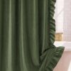 Chicplaid Velvet Shower Curtain with 3 Side Ruffled Hem Sage Green Shower Curtain Boho Vintage Bath Curtains with Hooks Waterproof for Bathroom Farmhouse French Country Aesthetic Decor, 72x72 Inch